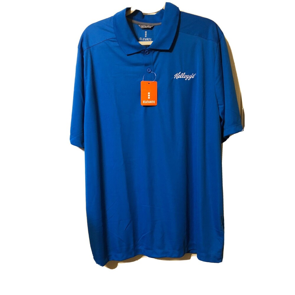 Men’s Elevate Polo Shirt Blue XL/TG Kelloggs on Top Right Side NWT